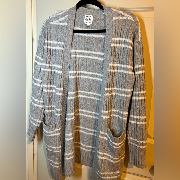 Hippie Rose Sweaters - Hippie Rose Gray and White Striped Cardigan